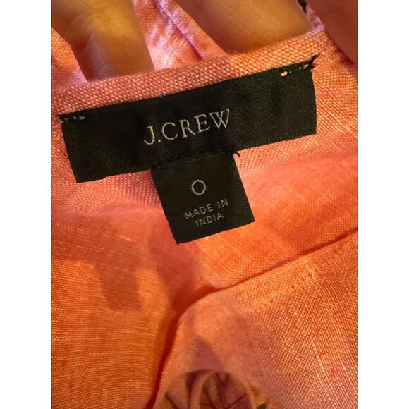 J Crew Shirt Women 0 Pink Linen V Back Short Puff Sleeve Top Preppy Lagenlook - Picture 12 of 14